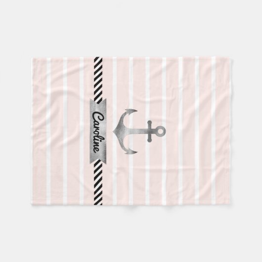Bleke Roze Strepen Waterverf Anker Gepersonaliseer Fleece Deken (Voorkant (Horizontaal))