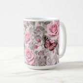 Bleke Roze Vlinders en Rozen Bloemen Koffiemok (Voorkant rechts)