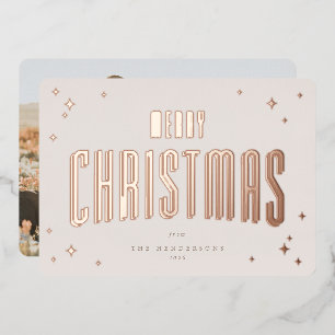 Bleke Roze Vrolijke Kerstretro Sterren Foto Folie Feestdagenkaart