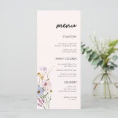 Bleke roze Waterverf Wilde bloemen Bindende Mannen Menu (Staand voorkant)