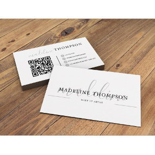 Bleke Silver Gray Calligraphy Script QR-code Visitekaartje