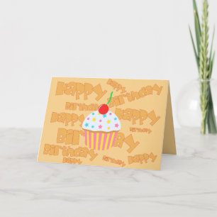 Bleke Sinaasappel Happy Birthday met Cupcake Kaart