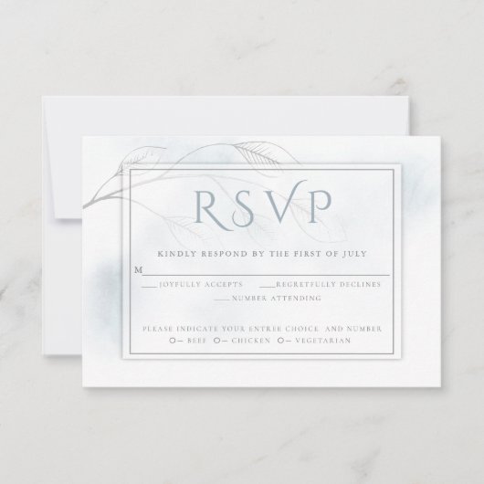 Bleke Stusty Blue Waterverf Was grijs Wilg RSVP Kaartje (Voorkant)