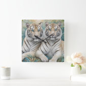 Bleke tijgers in een blauw groen Oerwoud Vierkante Klok (Huis)