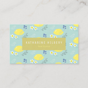 Bleke Turquoise Lemon Floral Pattern Visitekaartje