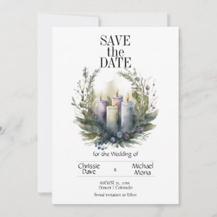 Bleke Violet Bloemenpastel met Trouwkaarsen Save The Date