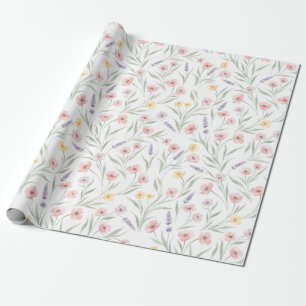 Bleke Waterverf Stijl Bloemen Roze Paars Geel Cadeaupapier