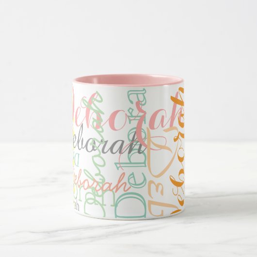 Bleke Zachte Kleuren Naam Patroon op Blush Pink Mok (Midden)