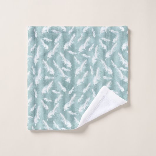 Bleke zachte pasteltinten, groen en veren bad handdoek (Wasdoekje)