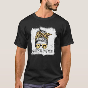 Bleken Leven Wrestling Mam Leopard Messy Bun Gla T-shirt