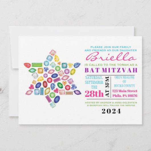 BLEMEN Gemstone Bat Mitzvah Uitnodiging (Voorkant)
