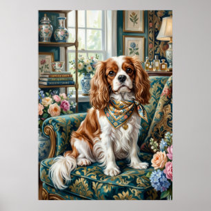 Blenheim Cavalier Grandmillennial Bloemstuk Portre Poster