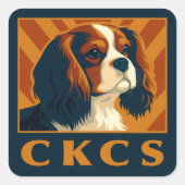 Blenheim Cavalier King Charles Spaniel CKCS Retro Vierkante Sticker (Voorkant)