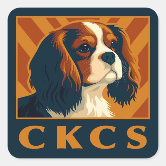 Blenheim Cavalier King Charles Spaniel CKCS Retro Vierkante Sticker (Voorkant)