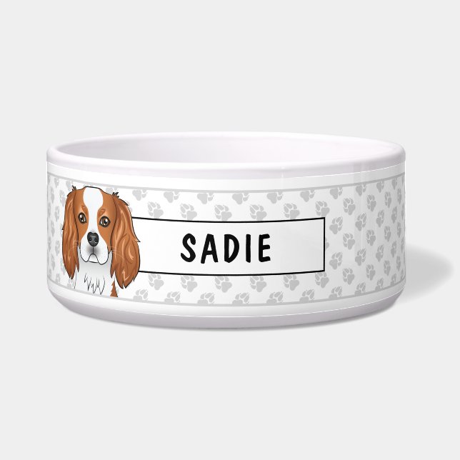 Blenheim Cavalier King Charles Spaniel & Paws Bowl Voerbakje (Voorkant)