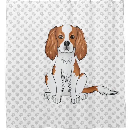 Blenheim Cavalier King Charles Spaniel & Paws Douchegordijn (Voorkant)