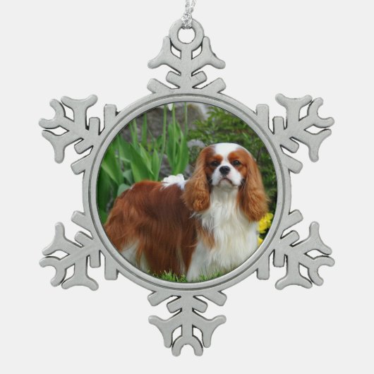 Blenheim Cavalier King Charles Spaniel Puppy Dog Tin Sneeuwvlok Ornament (Voorkant)