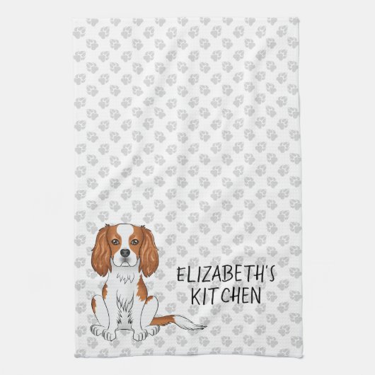 Blenheim Cavalier King Charles Spaniel & Text Theedoek (Verticaal)
