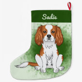 Blenheim Cavalier koning Charles spaniel over groe Grote Kerstsok (Achterkant)