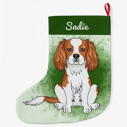 Blenheim Cavalier koning Charles spaniel over groe Grote Kerstsok (Achterkant)