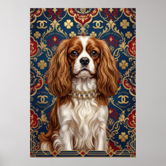Blenheim Cavalier Spaniel Weelderig Damast Portret Poster
