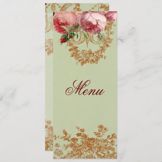 Blenheim Rose - Elegant Sage Green Menu (Devant / Derrière)