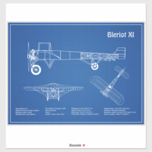 Bleriot XI - Vliegtuigblauwdruk Tekenplannen AD Sticker