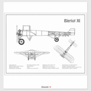Bleriot XI - Vliegtuigblauwdruk Tekenplannen BD Sticker