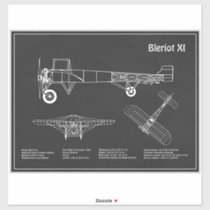 Bleriot XI - Vliegtuigblauwdruk Tekenplannen PD Sticker