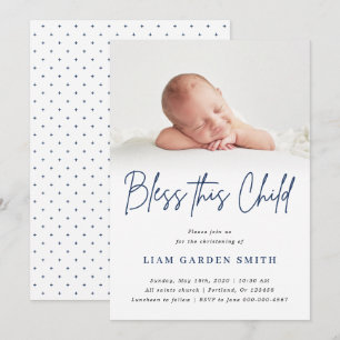 Bless Dit kind met handgeschreven Christening Foto Kaart