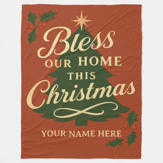 Bless Our Home Christmas Personalized Blanket Fleece Deken (Voorkant)