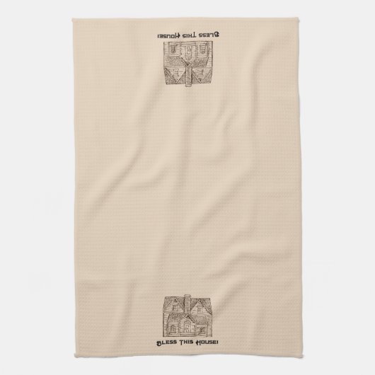 Bless This House w / tekst & afbeelding sjabloon 6 Theedoek (Verticaal)