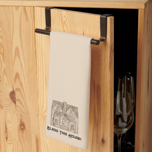 Bless This House w / tekst & afbeelding sjabloon 6 Theedoek (Derde Gevouwen)