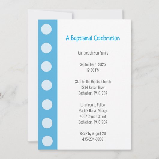 Blessé Baptême Invitations (Dos)
