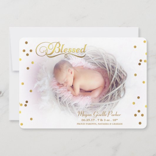 Blessé Gold Confetti Faire-part de naissance photo (Devant)