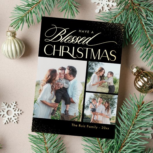 Blessé Noël VRAI FOIL Carte de vacances religieuse