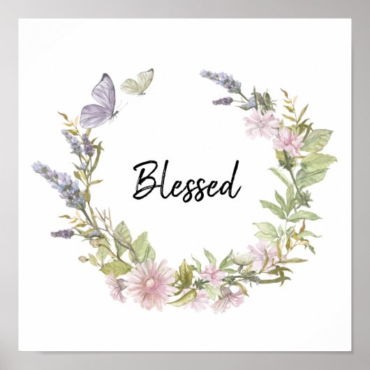 Blessé Papillons Floral Wreath Poster (Devant)