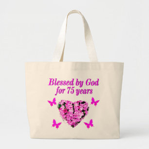 BLESSED 75TH BIRTHDAY FLORAL DESIGN GROTE TOTE BAG