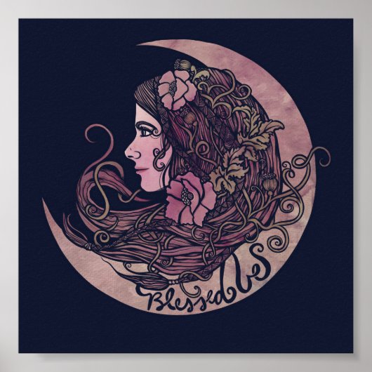 Blessed Be Moon Goddess Pagan Art Poster (Voorkant)