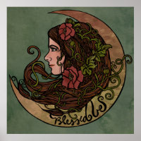 Blessed Be Moon Goddess Pagan Art