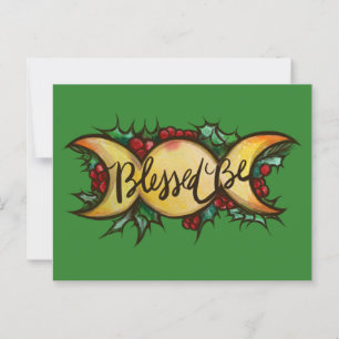 Blessed be Triple Moon Goddess Holly Yule Briefkaart