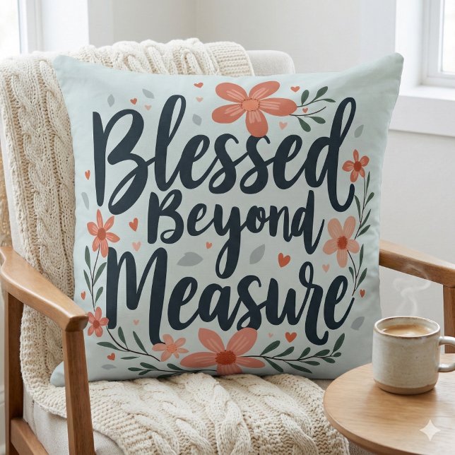 Blessed Beyond Measure Inspirerend bloemsierkunst Kussen (Blessed Beyond Measure Inspirational Floral Art Throw Pillow Mockup A)