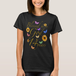 Blessed door God voor 14 jaar vlinderzonnebloem 14 T-shirt