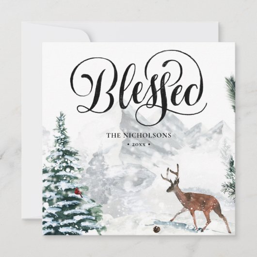 Blessed Festive Black Script Winter Snow Scenery Feestdagenkaart (Voorkant)