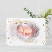 Blessed Gold Confetti Foto geboorteaankondiging Aankondiging (Staand voorkant)