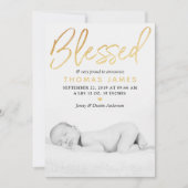 "Blessed" Gold Foil Foto geboorteaankondiging Aankondiging (Voorkant)