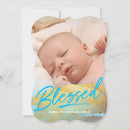 "Blessed" Gold Foil Foto geboorteaankondiging Feestdagenkaart