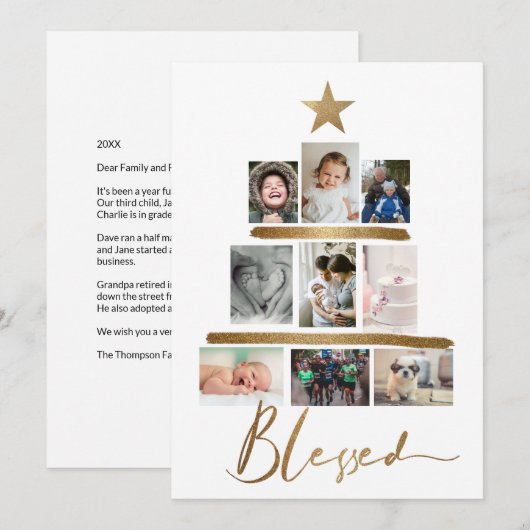 Blessed Gold Script-kerstboom Foto Collage H (Voorkant / Achterkant)