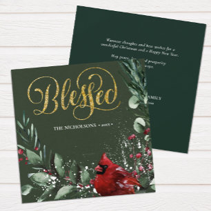 BLESSED Gold Winterrode kardinale vogelpingboom Feestdagenkaart