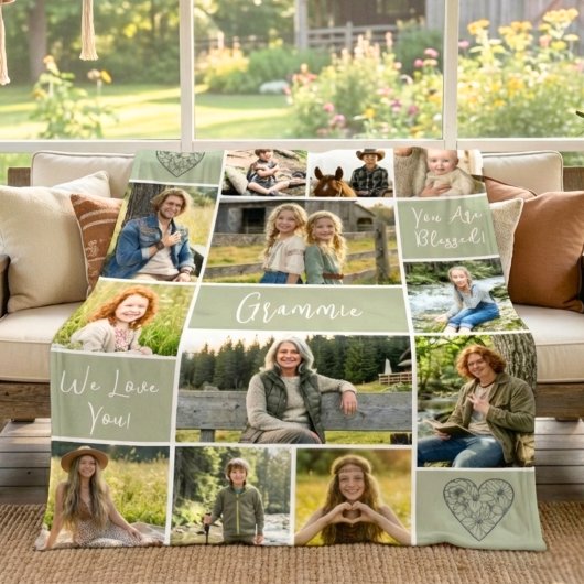 Blessed Grandma 12 Photo Collage Custom Text Fleece Deken